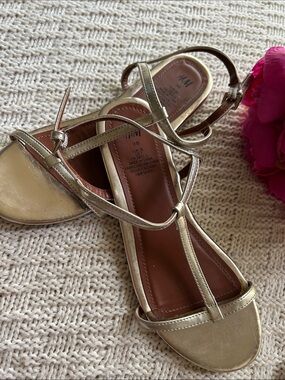H&M Metallic Gold T-Strap Sandals